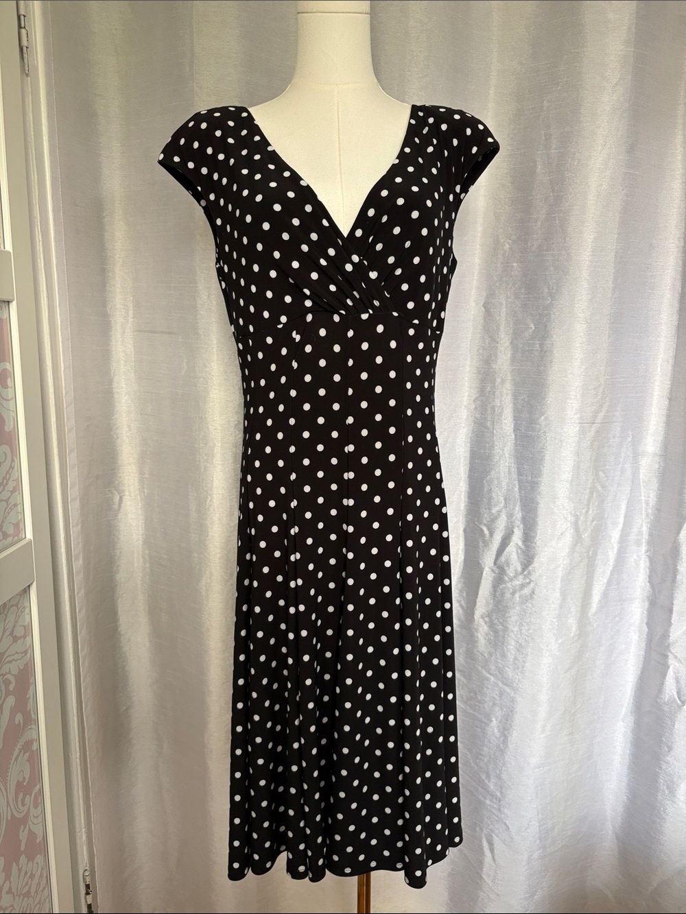 Black Polka Dot V-Neck A-Line Dress